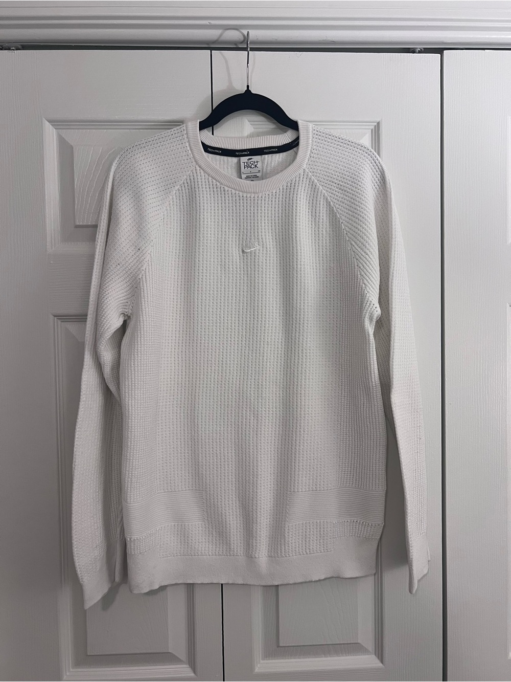 Nike White Men’s TechPack Crewneck Waffle Knit Sweater